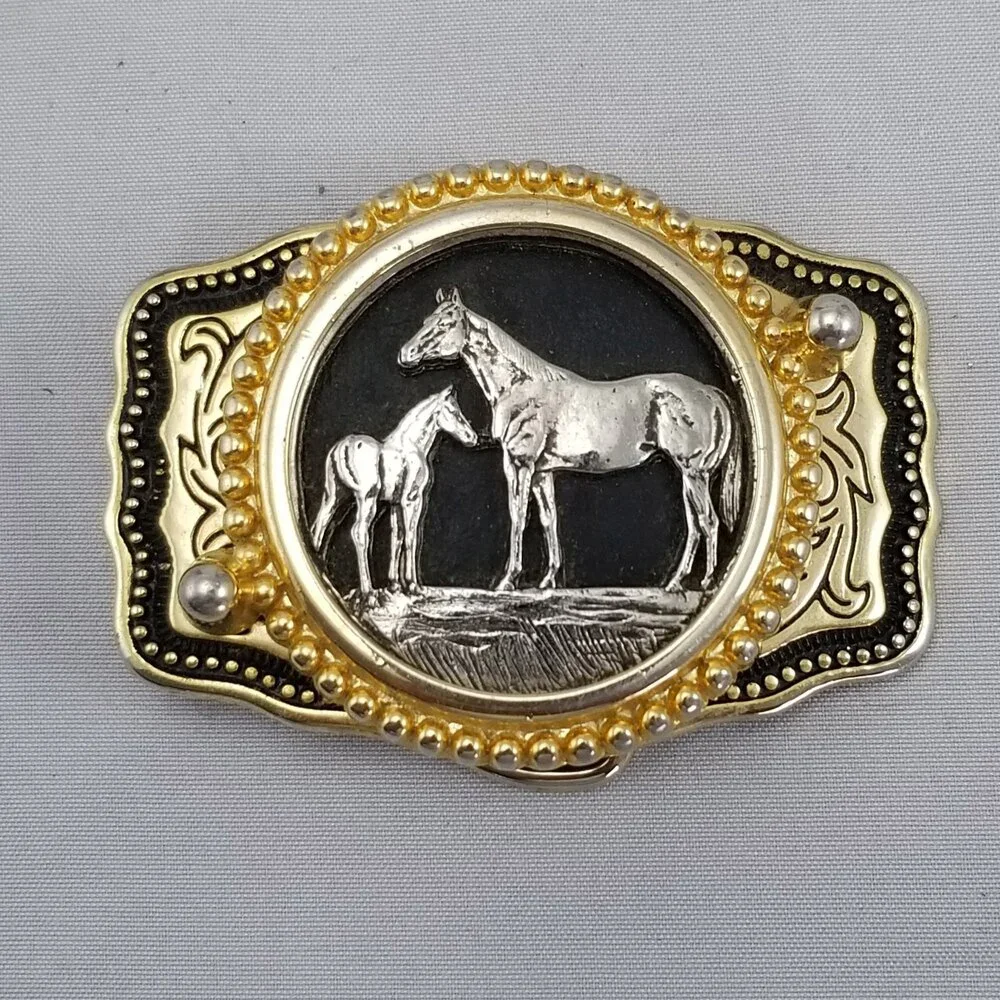 Vintage Belt Buckle Horse And Pony Filigree Western Made‎ In The USA